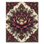 Rich Burgundy Lotus Mandala Overlay Rug