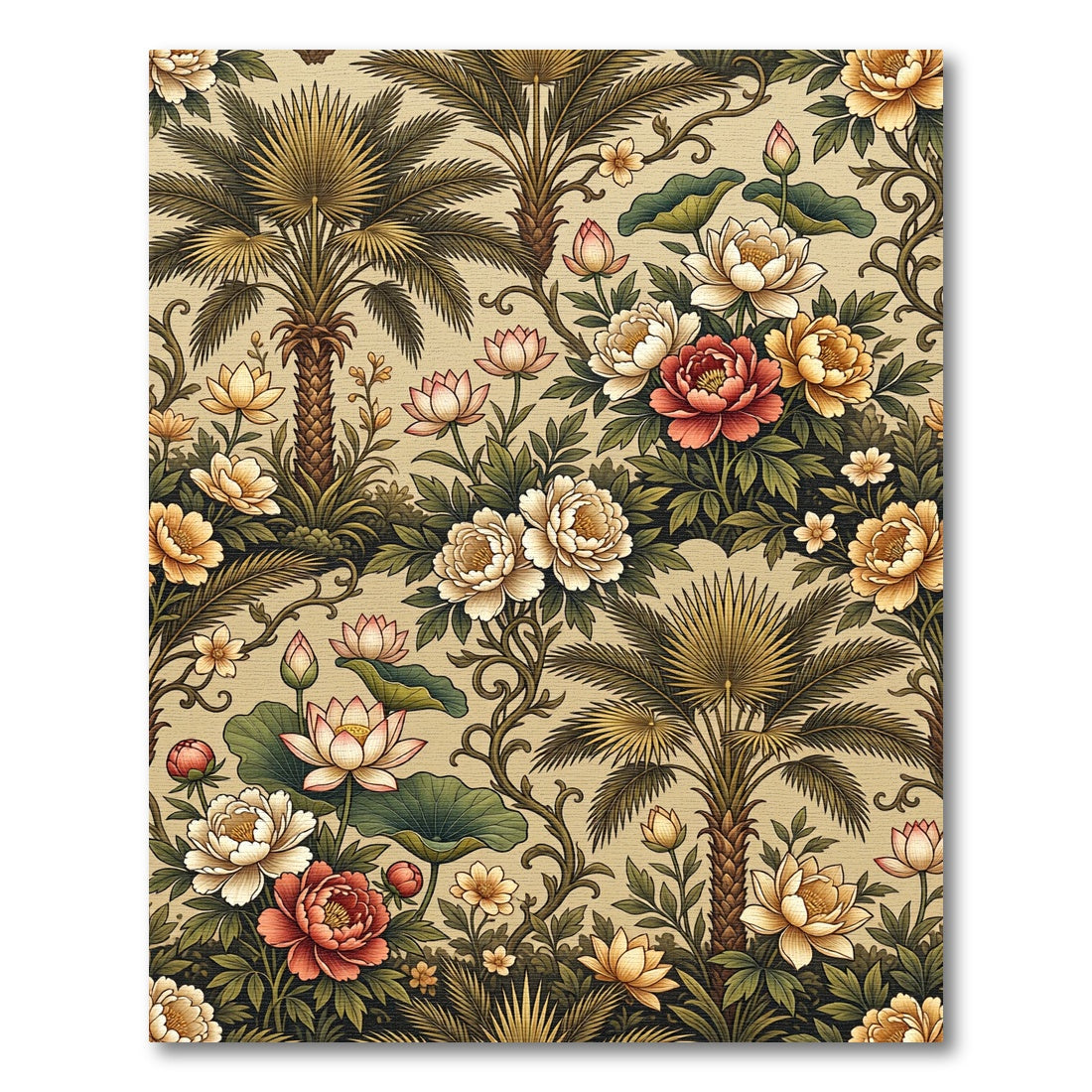 Tropical Floral Palm Tree Garden Rug