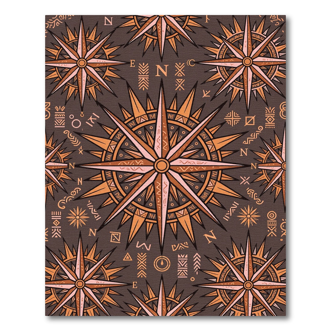 Celestial Compass Earthy Brown Tile Rug