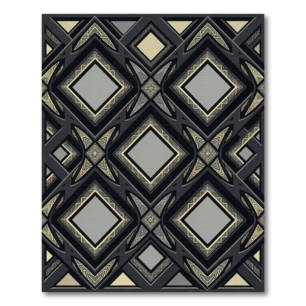 Sophisticated Charcoal Gold Geometric Diamond Rug
