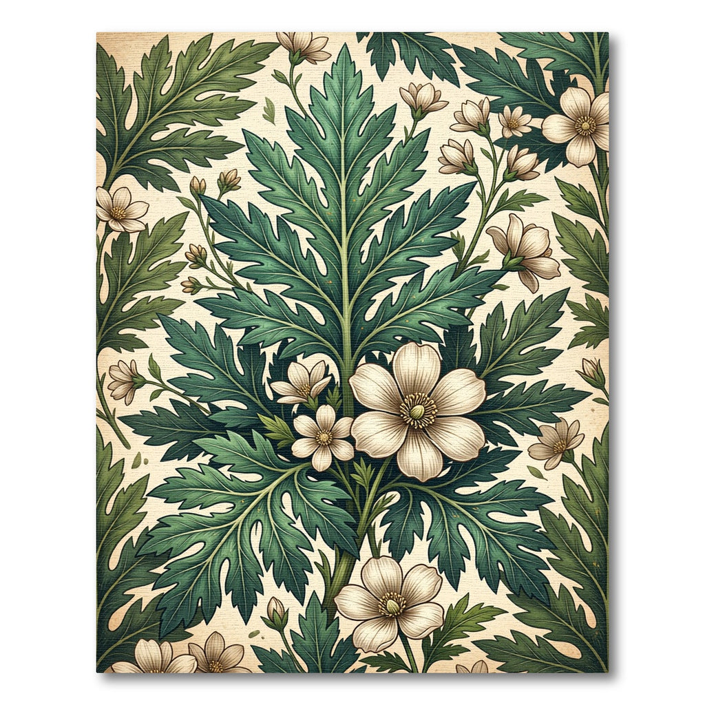 Vintage Sage Leaf and White Blossom Rug