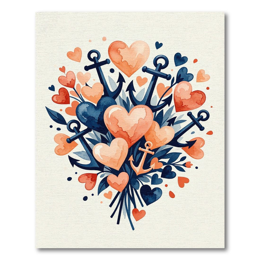 Navy Coral Hearts Anchor Composition Rug