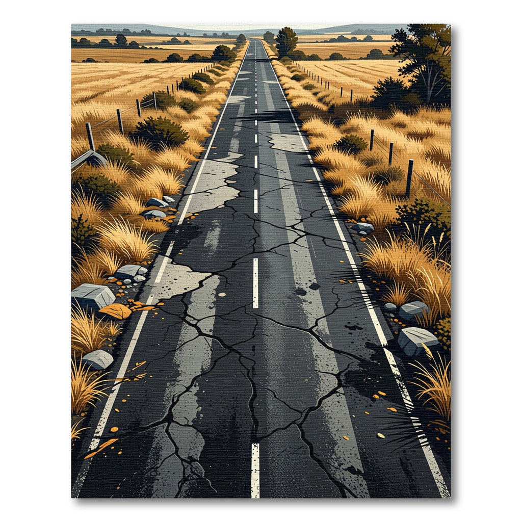 Rustic Cracked Road Golden Field Landscape Rug