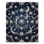Celestial Silver Crescent and Star Night Sky Rug