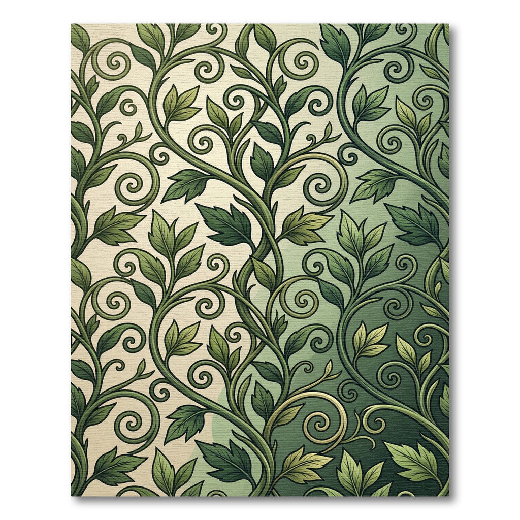 Elegant Forest Green Leafy Vine Swirl Rug