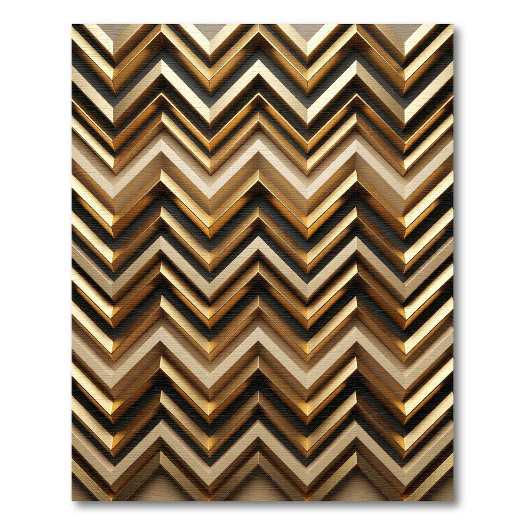 Metallic Gold Geometric Chevron Wave Rug