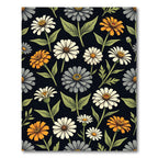 Dark Floral Meadow Botanical Art Rug