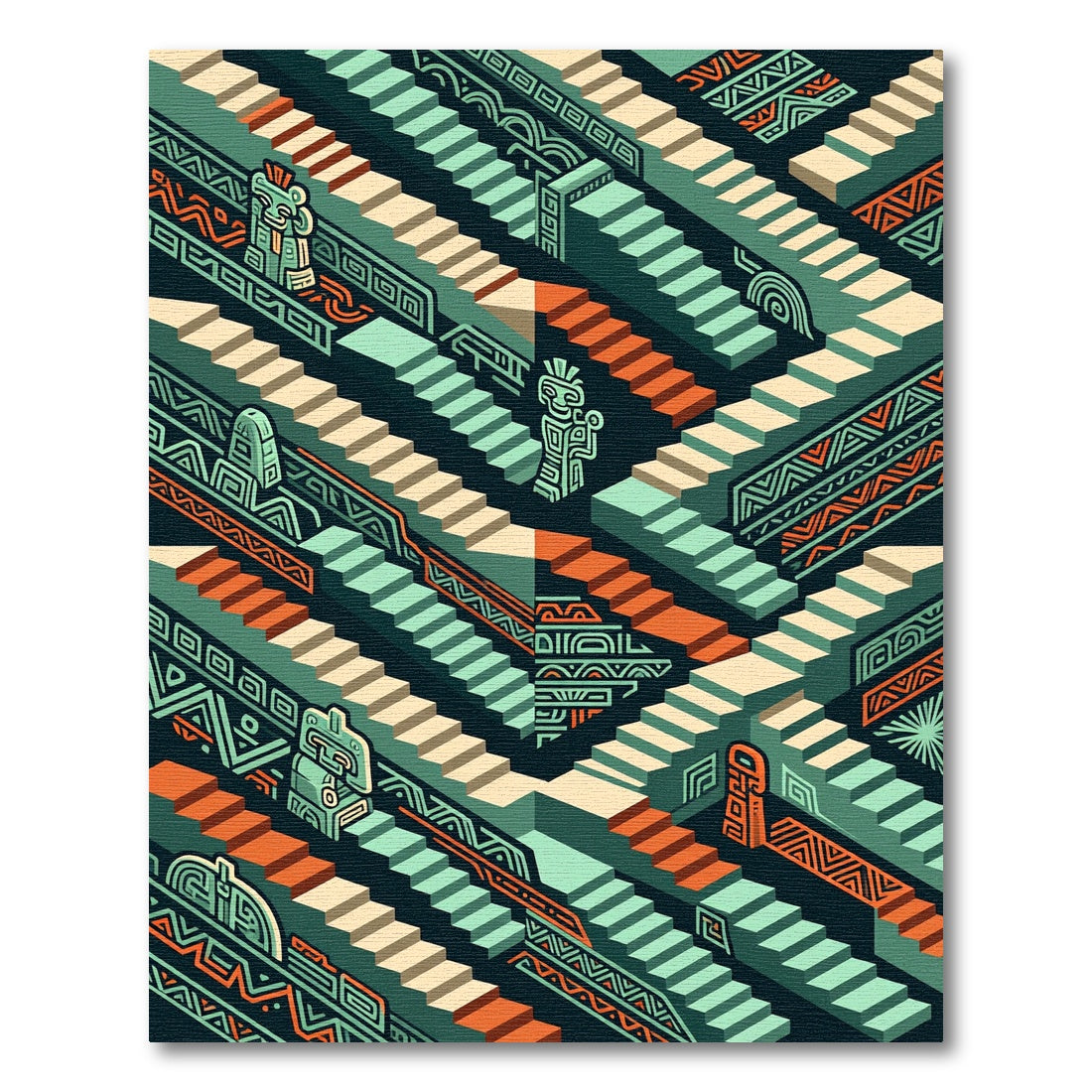 Abstract Architectural Staircase Tribal Rug