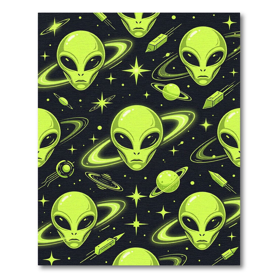 Neon Green Alien Planet Space Art Rug