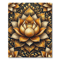 Golden Lotus Floral Mandala Art Rug