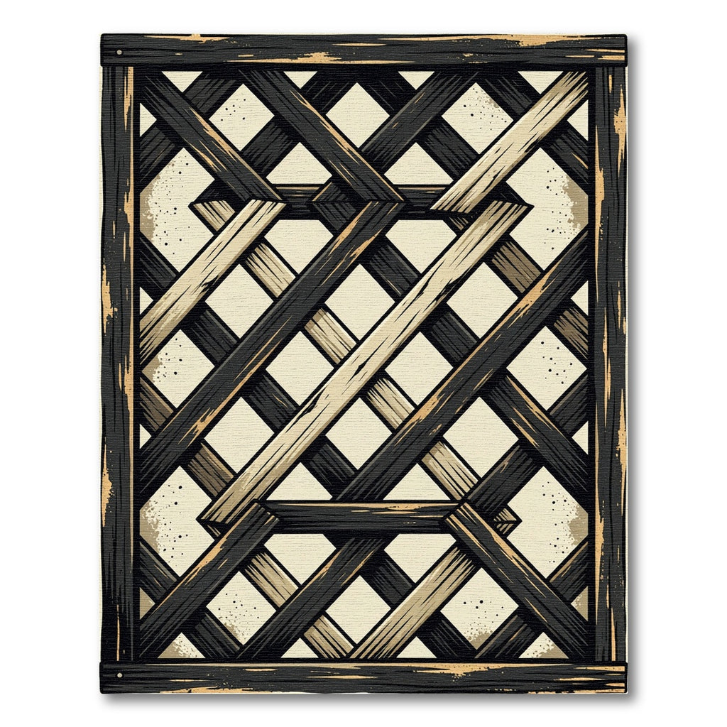 Dark Wood Geometric Lattice Grid Rug