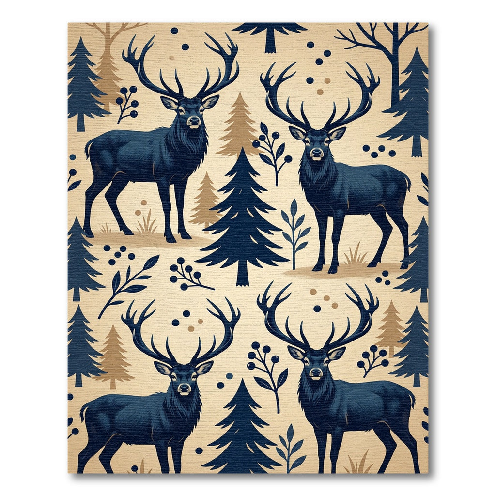 Midnight Forest Stag Cream Nordic Rug