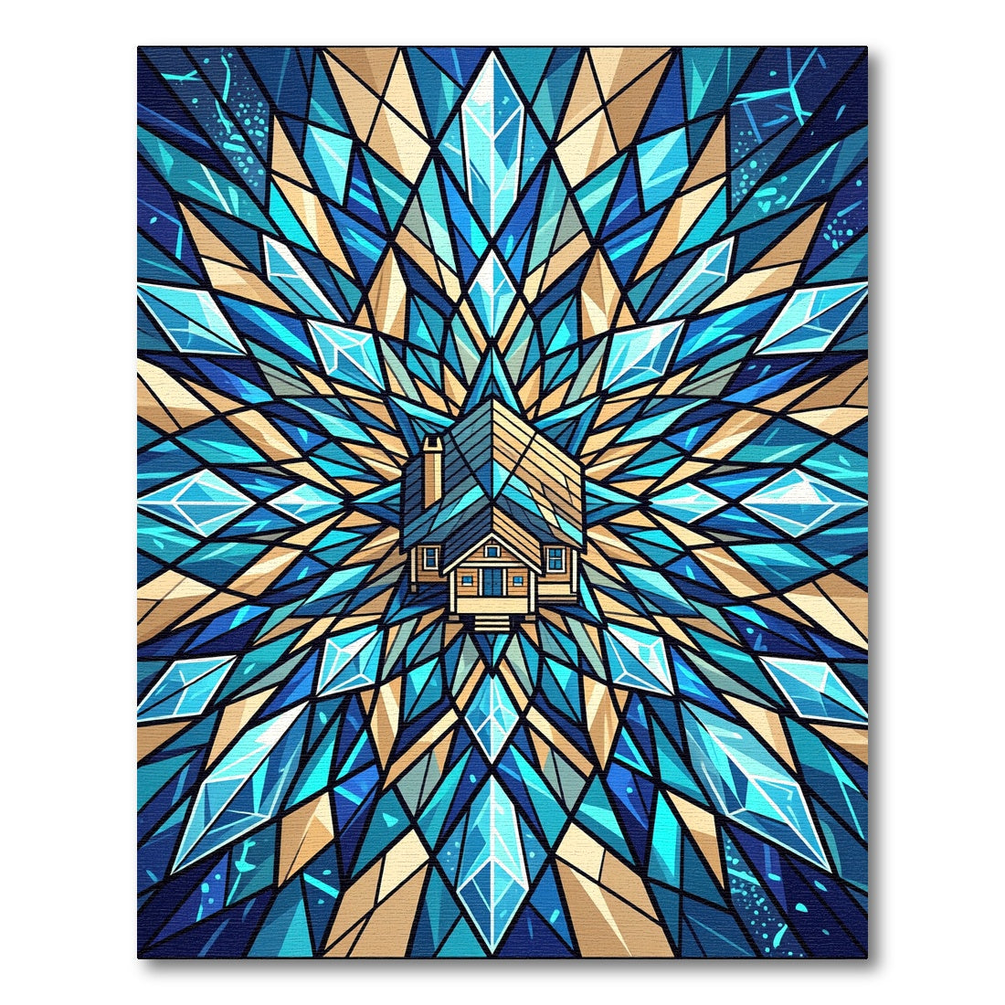 Blue Crystal Geometric House Panorama Rug
