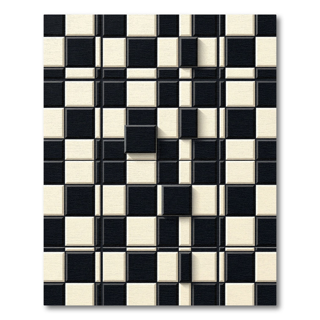 Modern Black and White 3D Grid Rug
