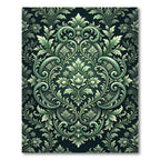 Emerald Green Damask Scrollwork Floral Rug