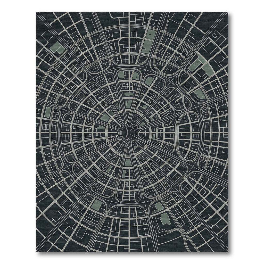 Circular Urban Map Geometric Monochrome Rug