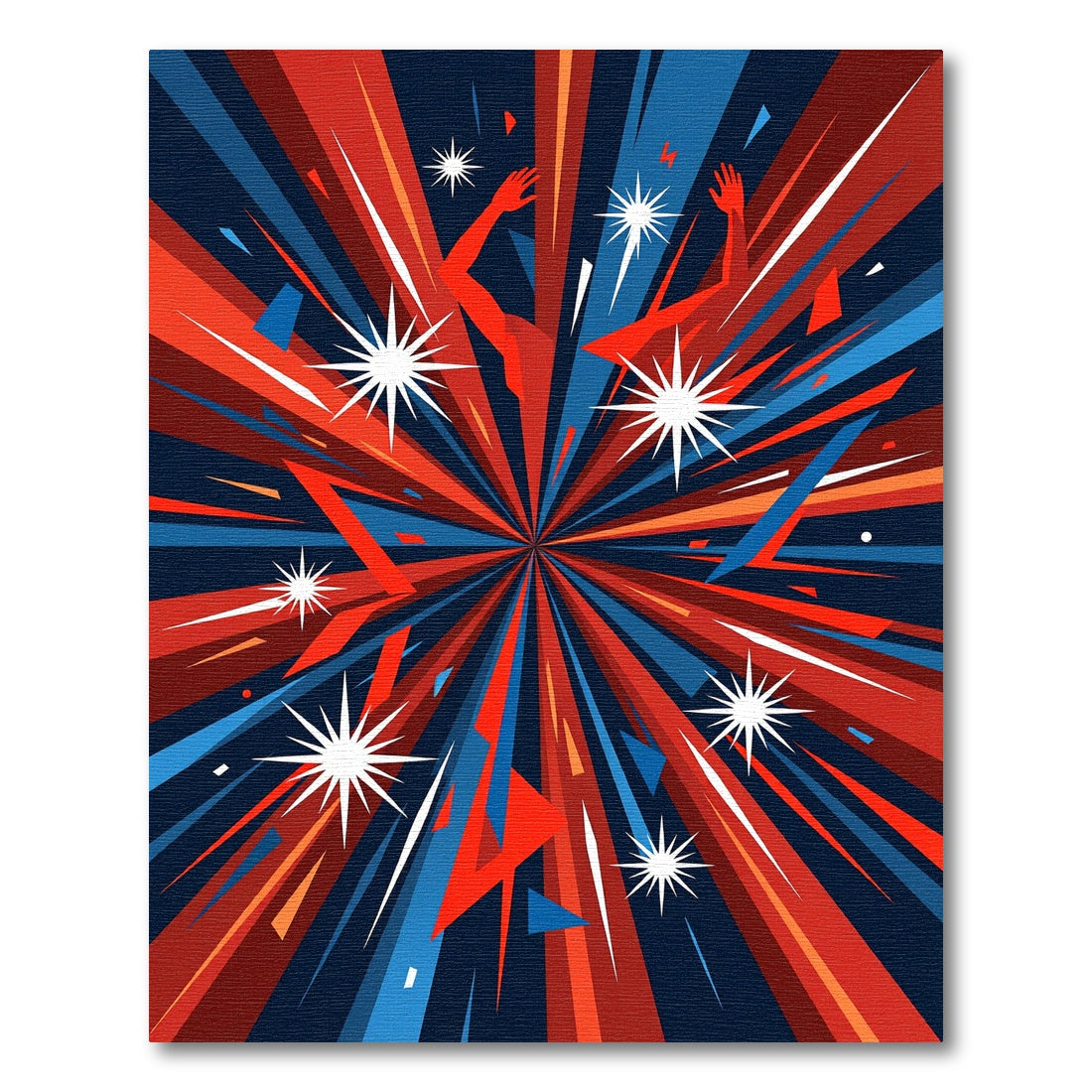 Vibrant Red Blue Starburst Geometric Art Rug