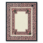 Pink Greek Key Floral Pillar Frame Rug