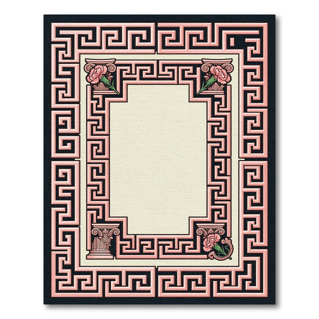 Pink Greek Key Floral Pillar Frame Rug