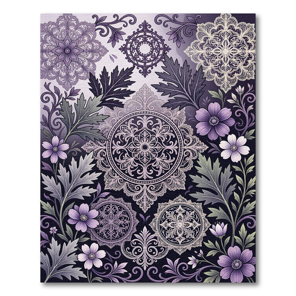 Elegant Purple Floral Lace Medallion Rug