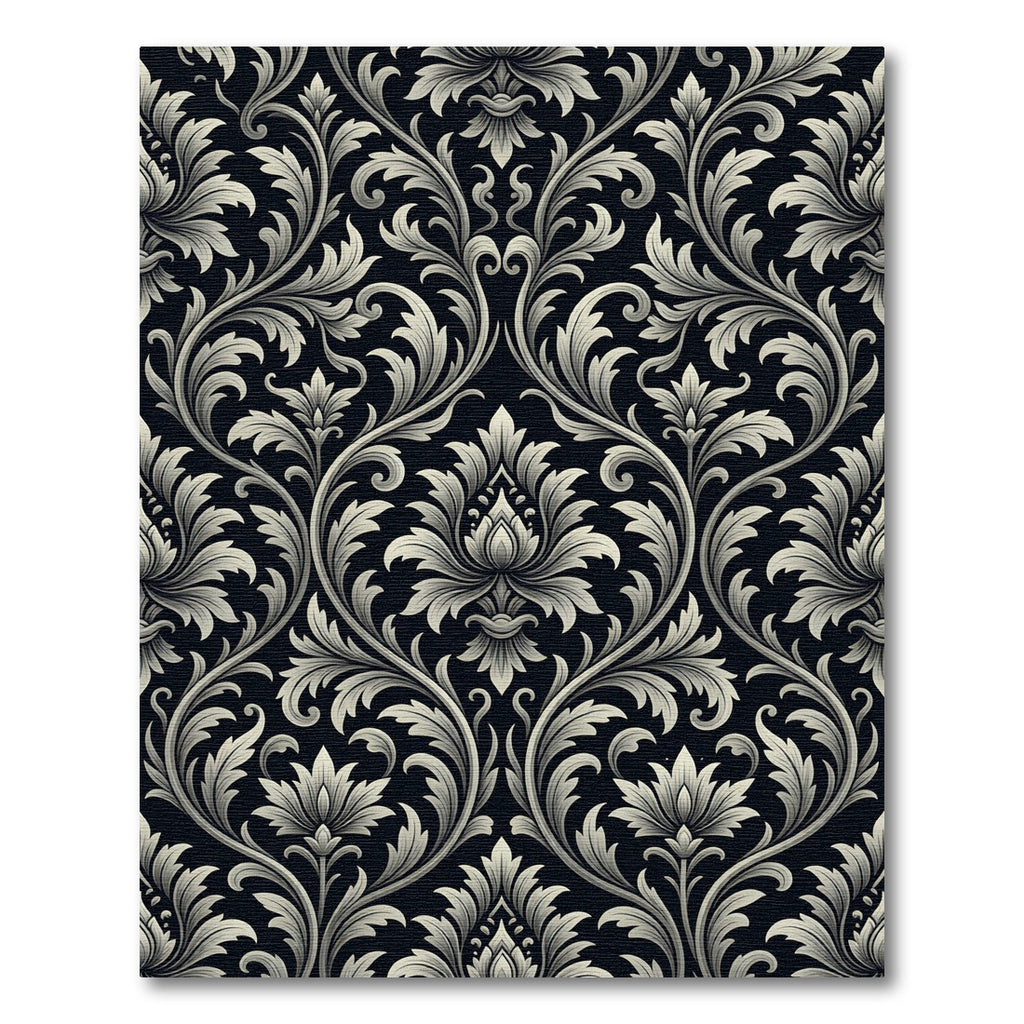 Ornate Gray Black Floral Scroll Rug