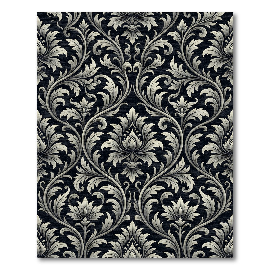 Ornate Gray Black Floral Scroll Rug
