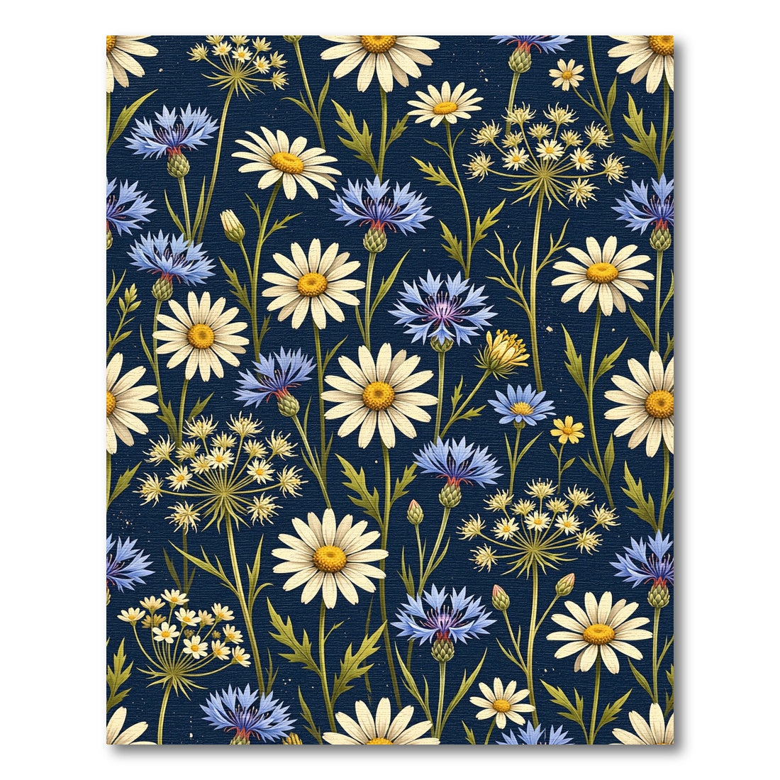 Daisies and Cornflowers on Navy Blue Rug