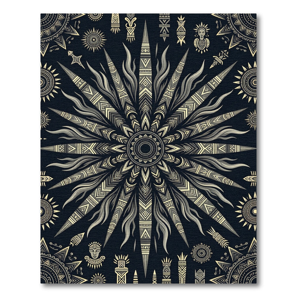 Celestial Golden Sunburst Dark Lunar Medallion Rug