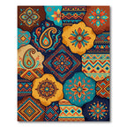 Earthy Jewel Tone Medallion Folk Art Rug