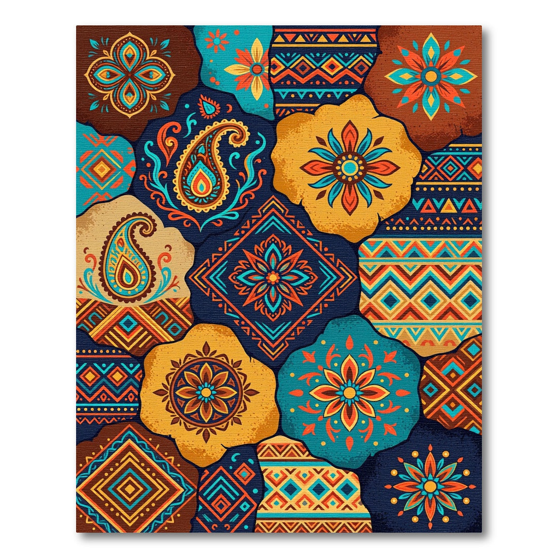 Earthy Jewel Tone Medallion Folk Art Rug