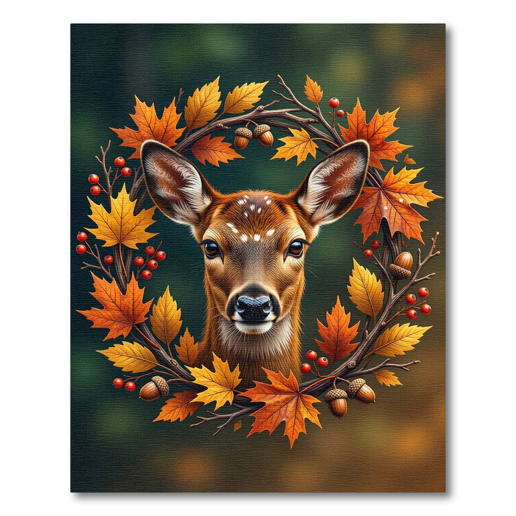 Autumn Deer Wreath with Golden Leaves Rug