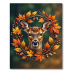 Autumn Deer Wreath with Golden Leaves Rug