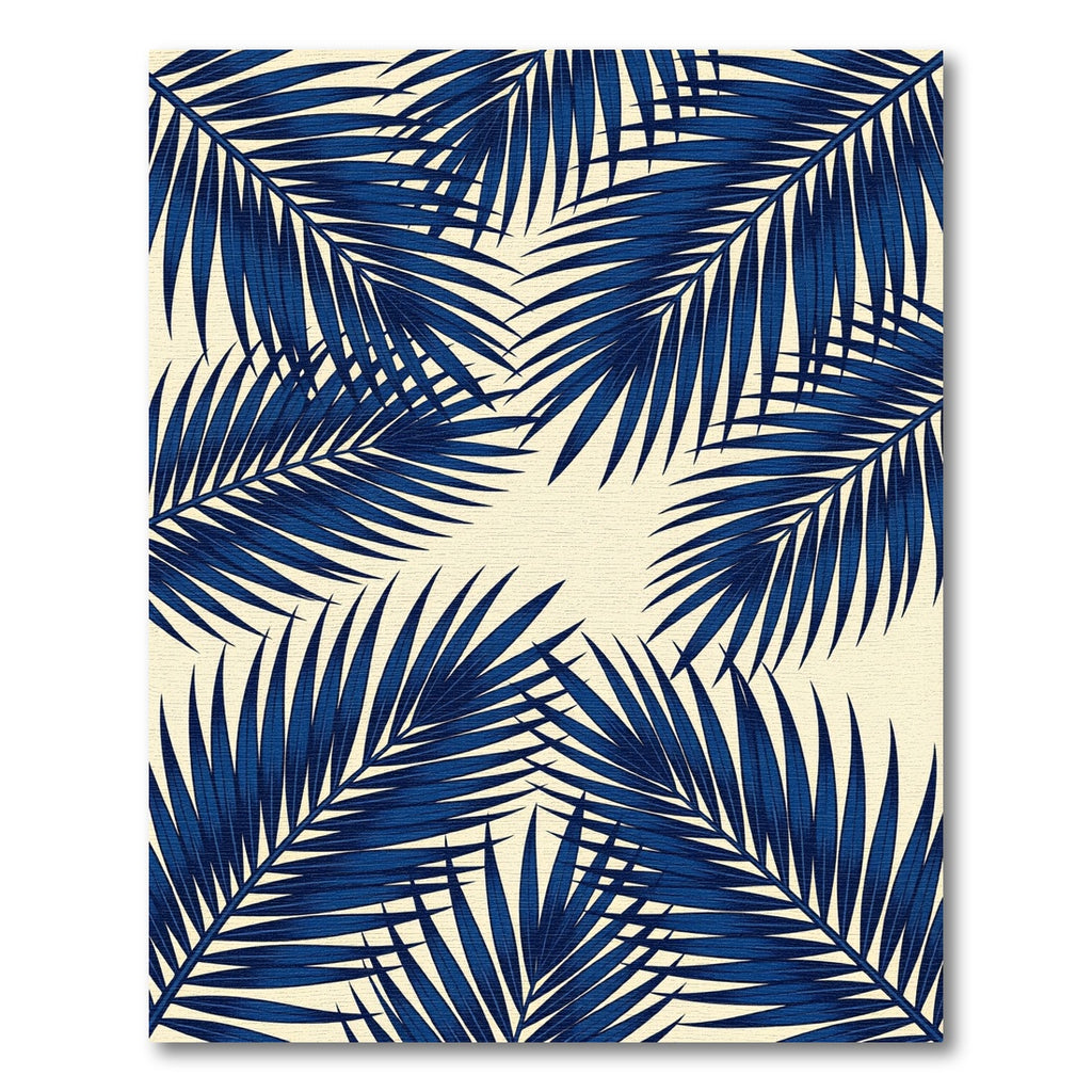Deep Blue Palm Frond Foliage Rug