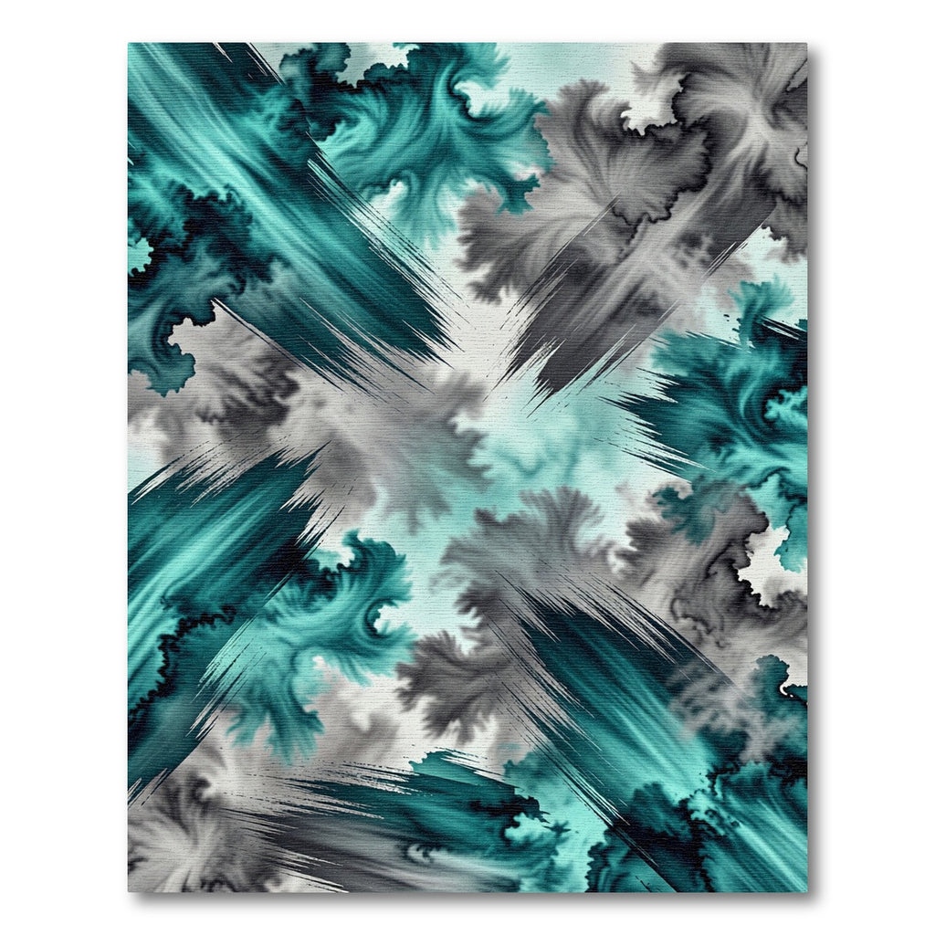 Teal Gray Ink Splash Swirl Rug