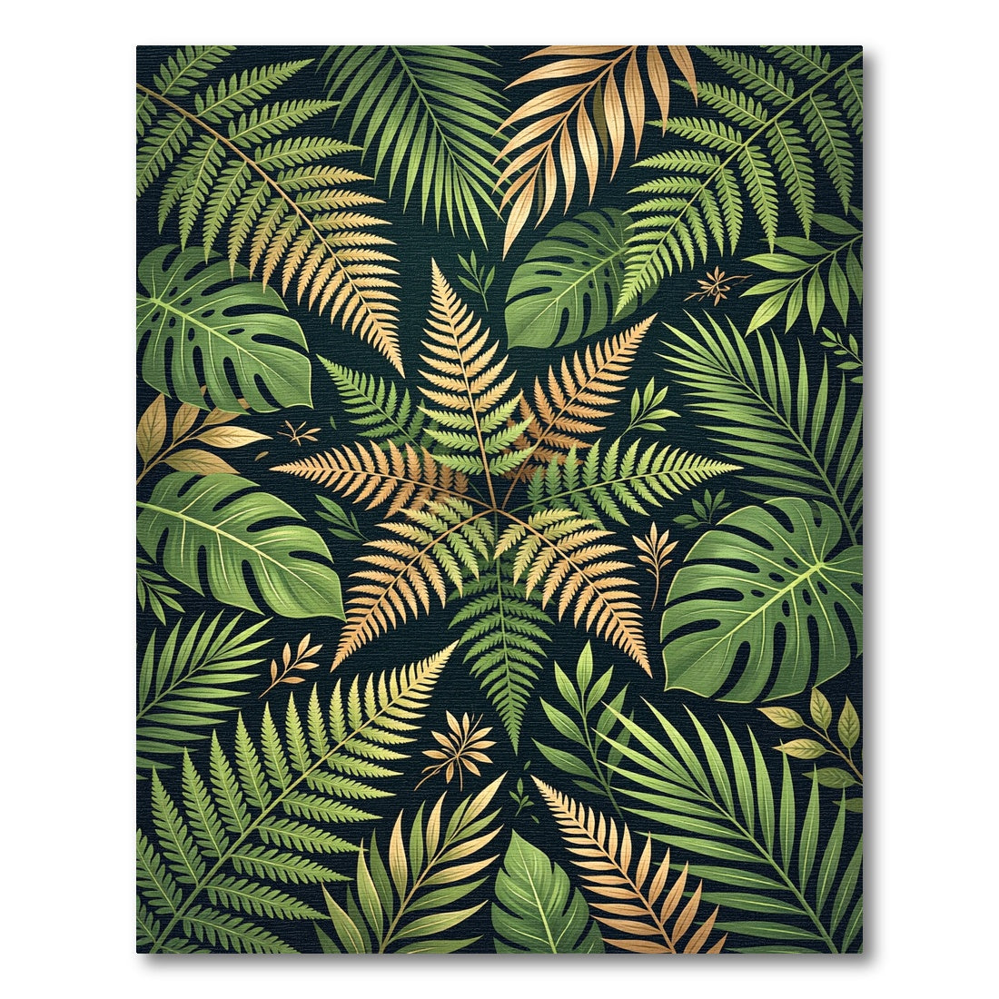 Lush Emerald Gold Tropical Jungle Flora Rug