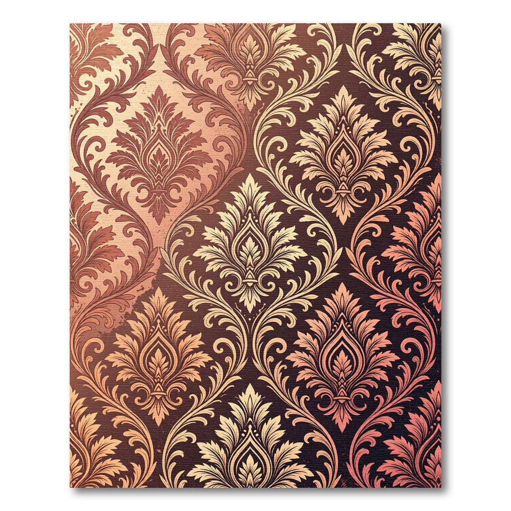 Elegant Copper Damask Scroll Victorian Art Rug