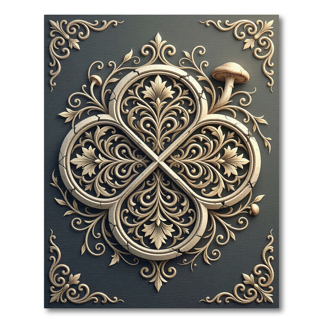 Carved Beige Floral Quatrefoil Charcoal Rug