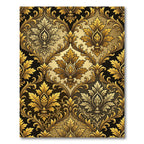 Elegant Golden Damask Leaf Scroll Rug