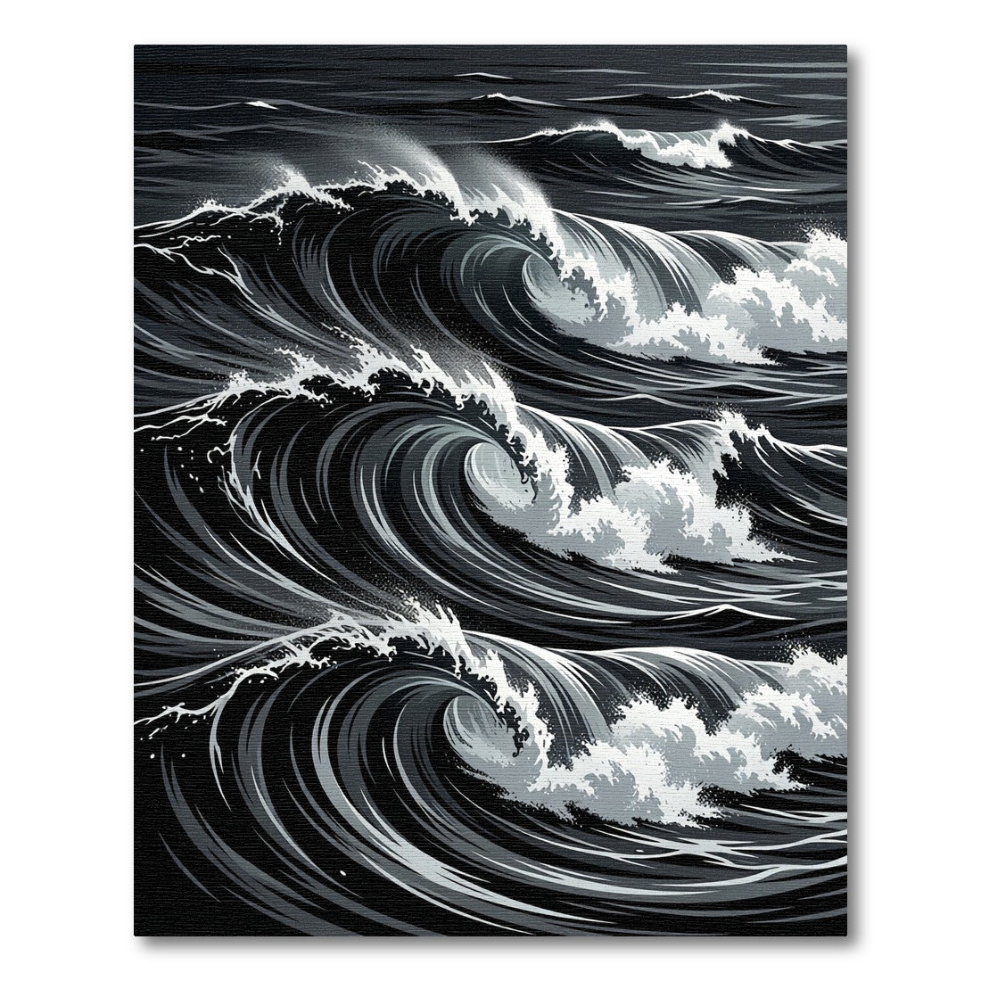 Monochromatic Dark Ocean Wave Art Rug