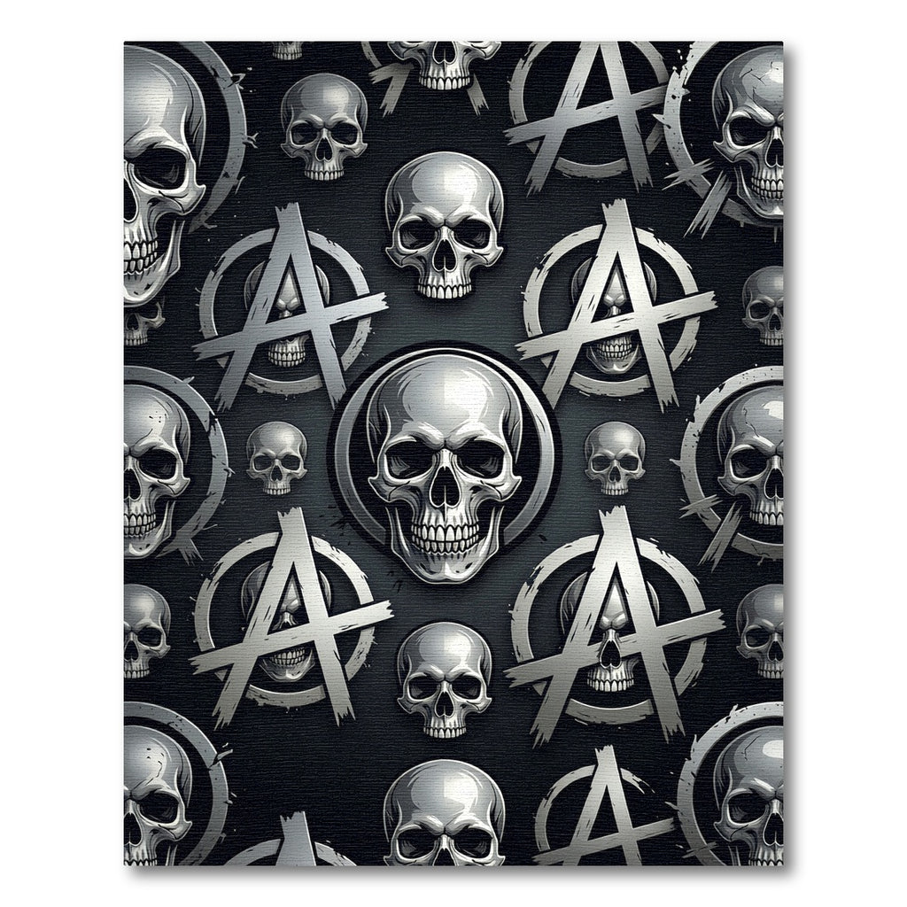 Silver Metallic Skull and Anarchy Symbol Rug