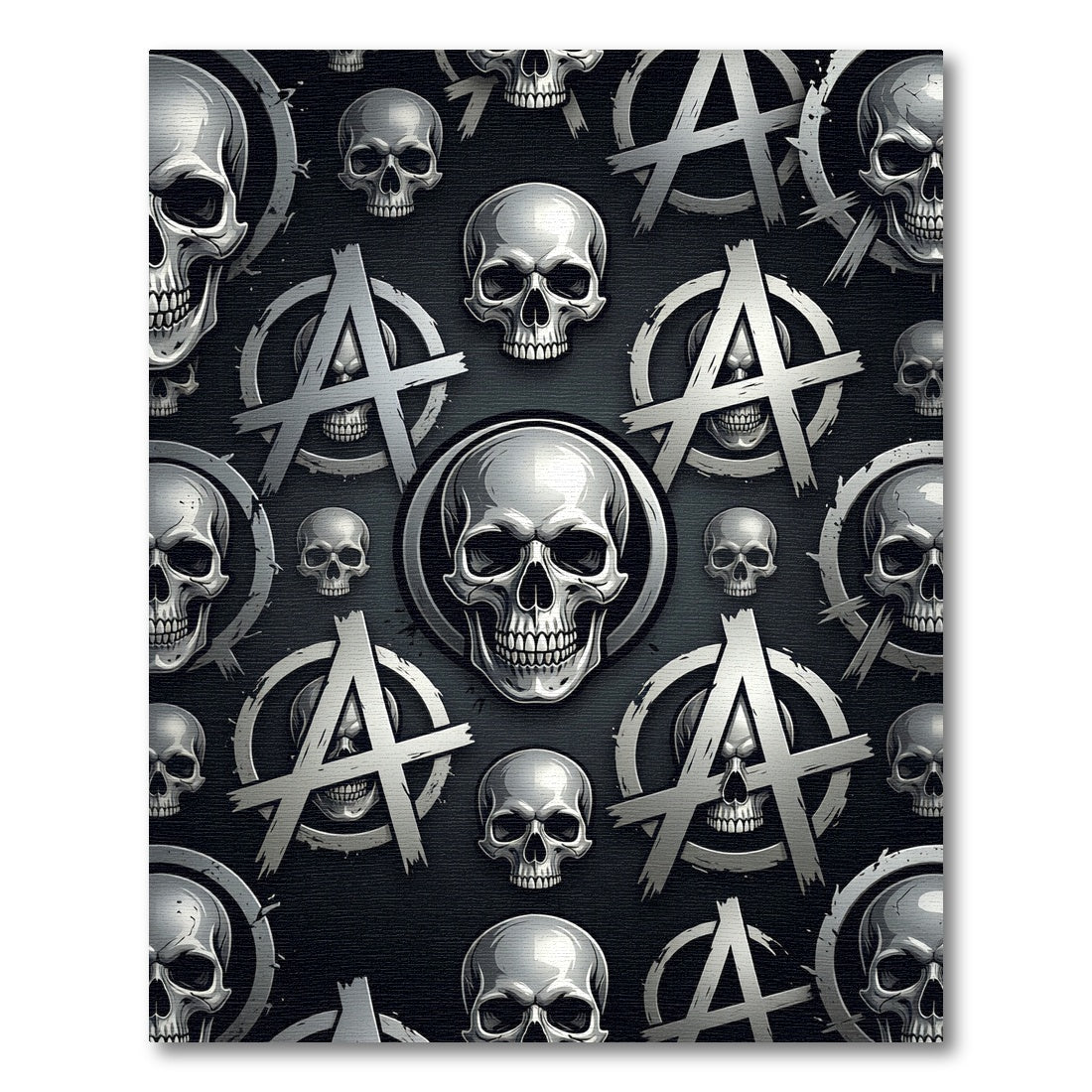 Silver Metallic Skull and Anarchy Symbol Rug