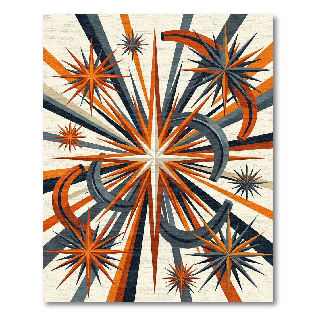 Midcentury Orange and Charcoal Starburst Rug