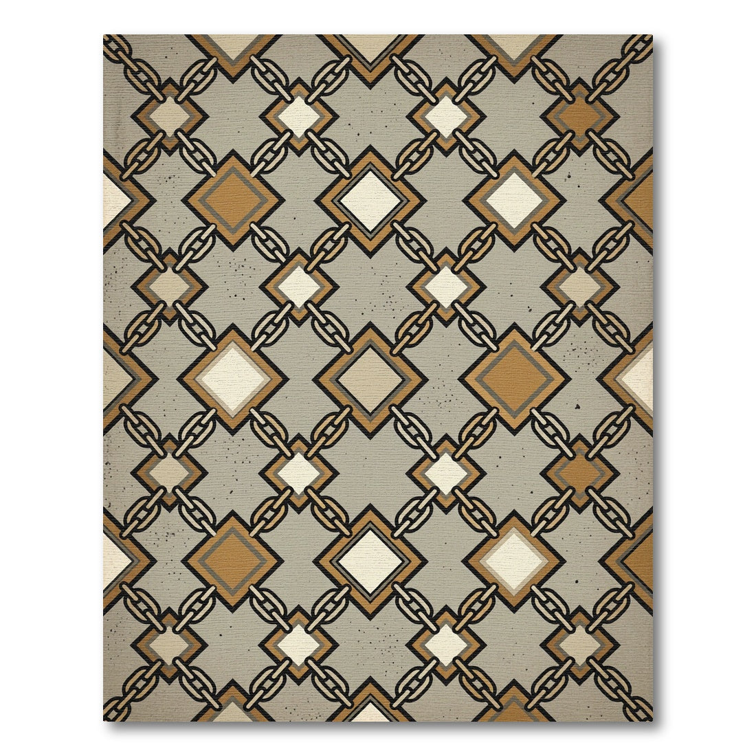 Mid-Century Gold Chain Geometric Diamond Rug