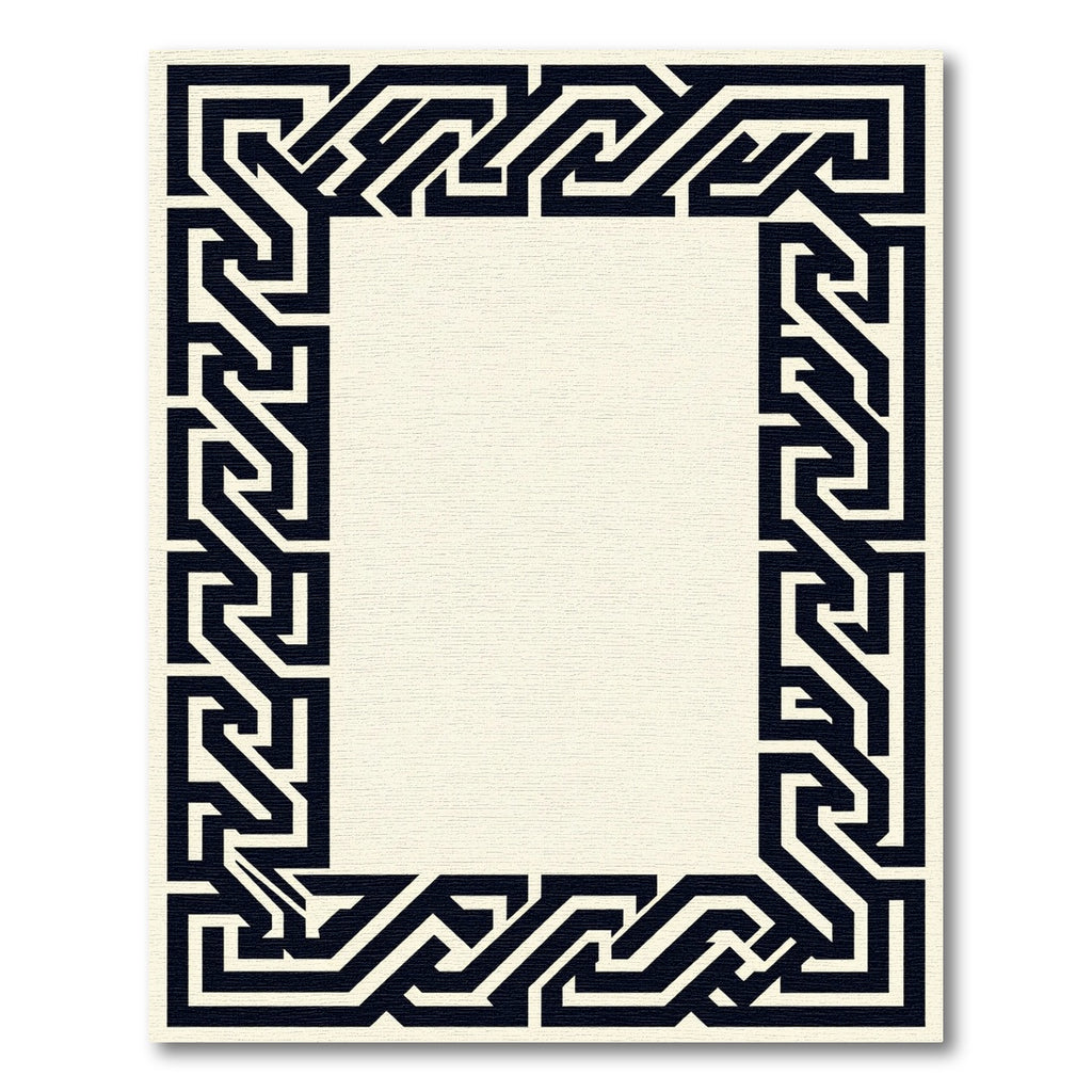 Dark Blue Interlocking Geometric Frame Rug