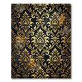 Ornate Gold Black Damask Scrollwork Rug