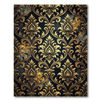 Ornate Gold Black Damask Scrollwork Rug