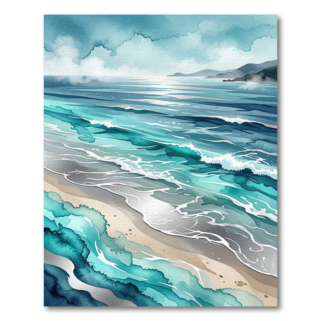 Coastal Teal Ocean Wave Watercolor Rug