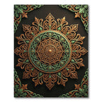 Ornate Gold and Sage Filigree Medallion Rug