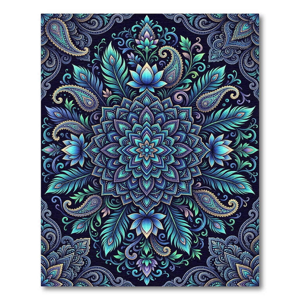 Peacock Teal Lotus Paisley Medallion Rug
