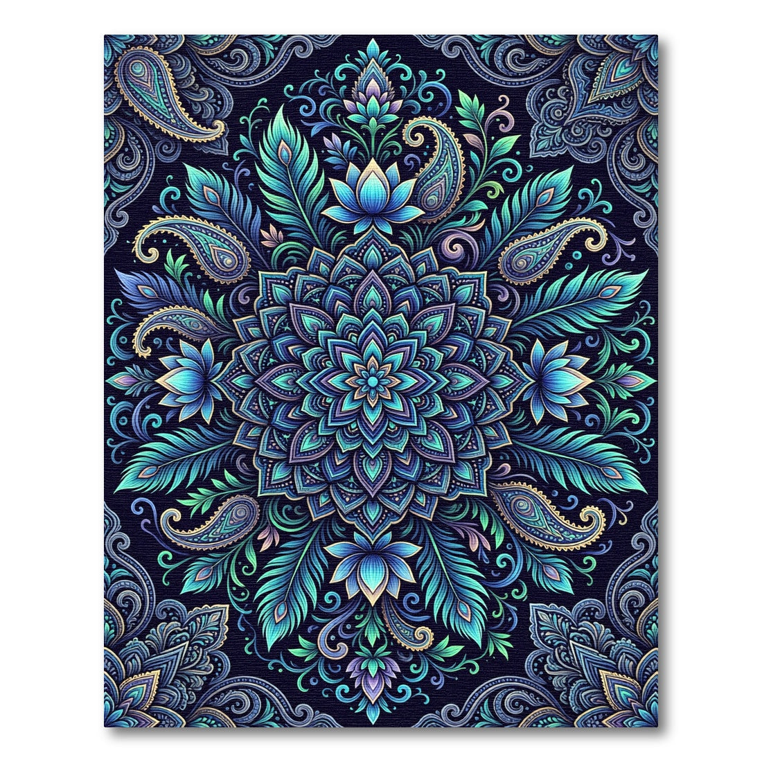 Peacock Teal Lotus Paisley Medallion Rug